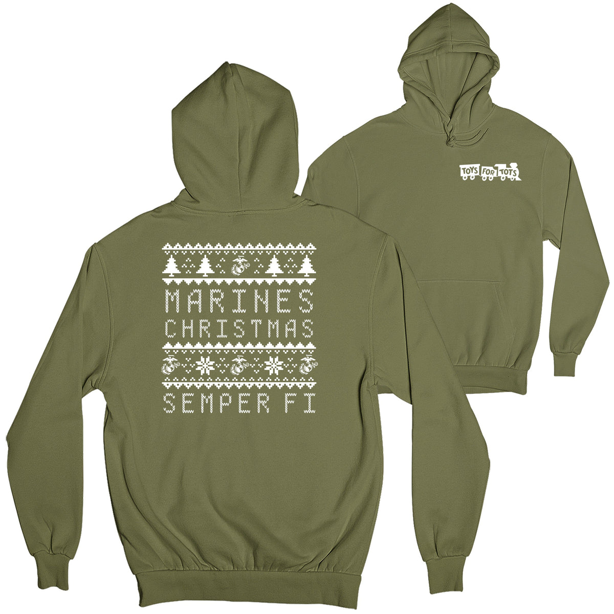 Marines Christmas TFT 2-Sided Hoodie TFT Sweatshirt/hoodie marinecorpsdirecttft S MILTARY GREEN 