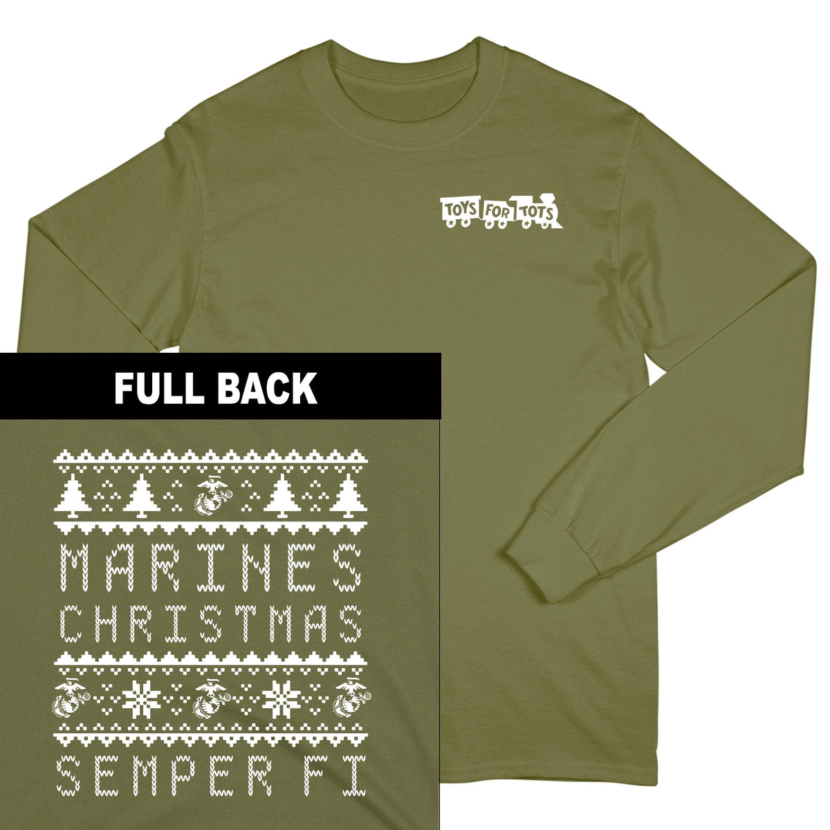 Marines Christmas TFT 2-Sided Long Sleeve TFT Shirt marinecorpsdirecttft S MILITARY GREEN 