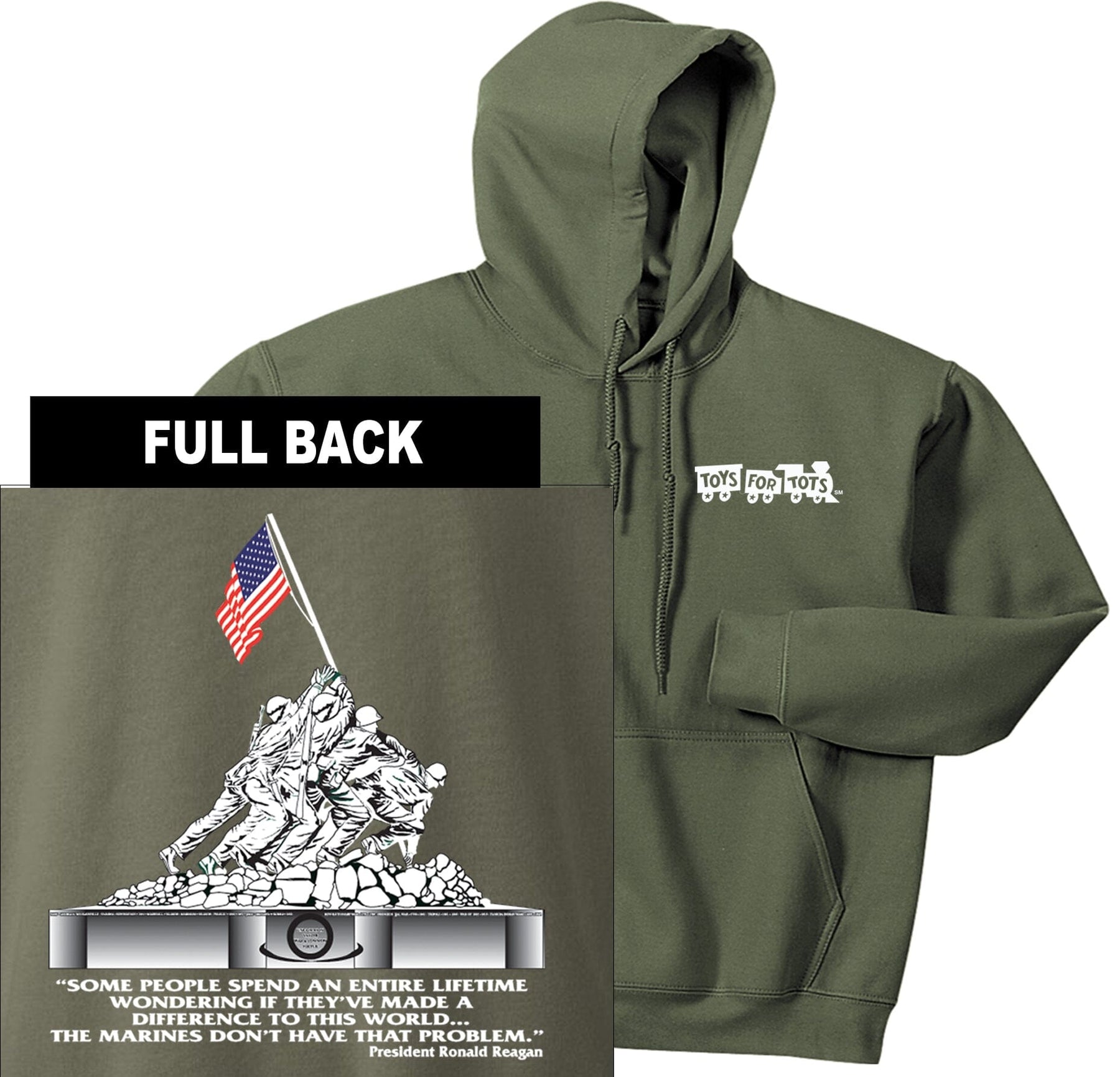 Iwo Jima TFT Front & Back Hoodie TFT Sweatshirt/hoodie marinecorpsdirecttft S MILITARY GREEN 